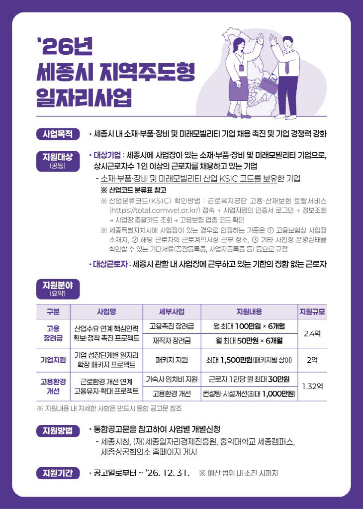 세종 지역주도형 일자리사업 참여기업 모집 - 뉴스 썸네일 이미지