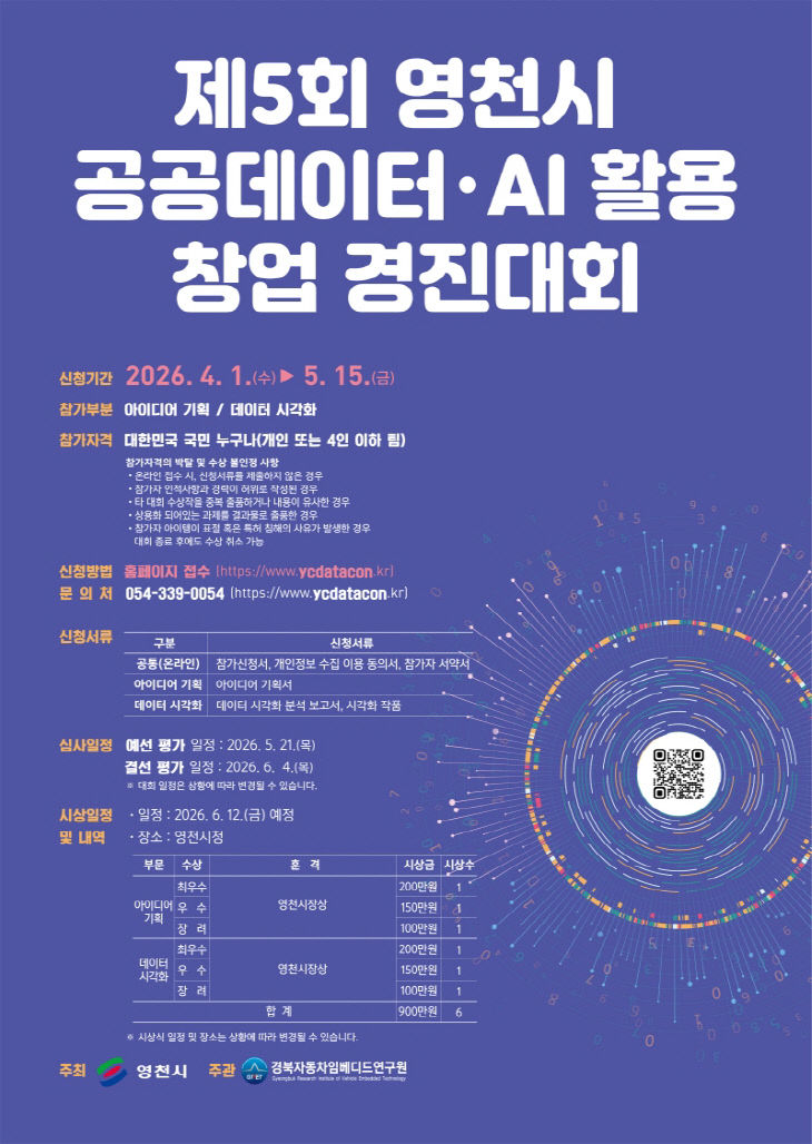 영천시, 제5회 공공데이터·AI 활용 창업 경진대회